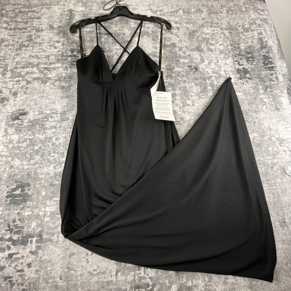 Julie Brown Designs Women M Maxi Dress Solid Black Elegant Cross Back Cocktail - Picture 2 of 13